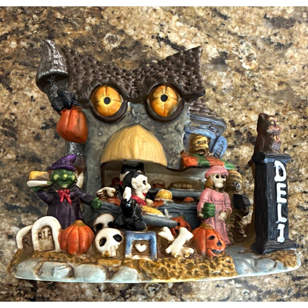 Halloween Haunted House Resin Figurine 3D Painted w/ Vampire Witch Skeleton